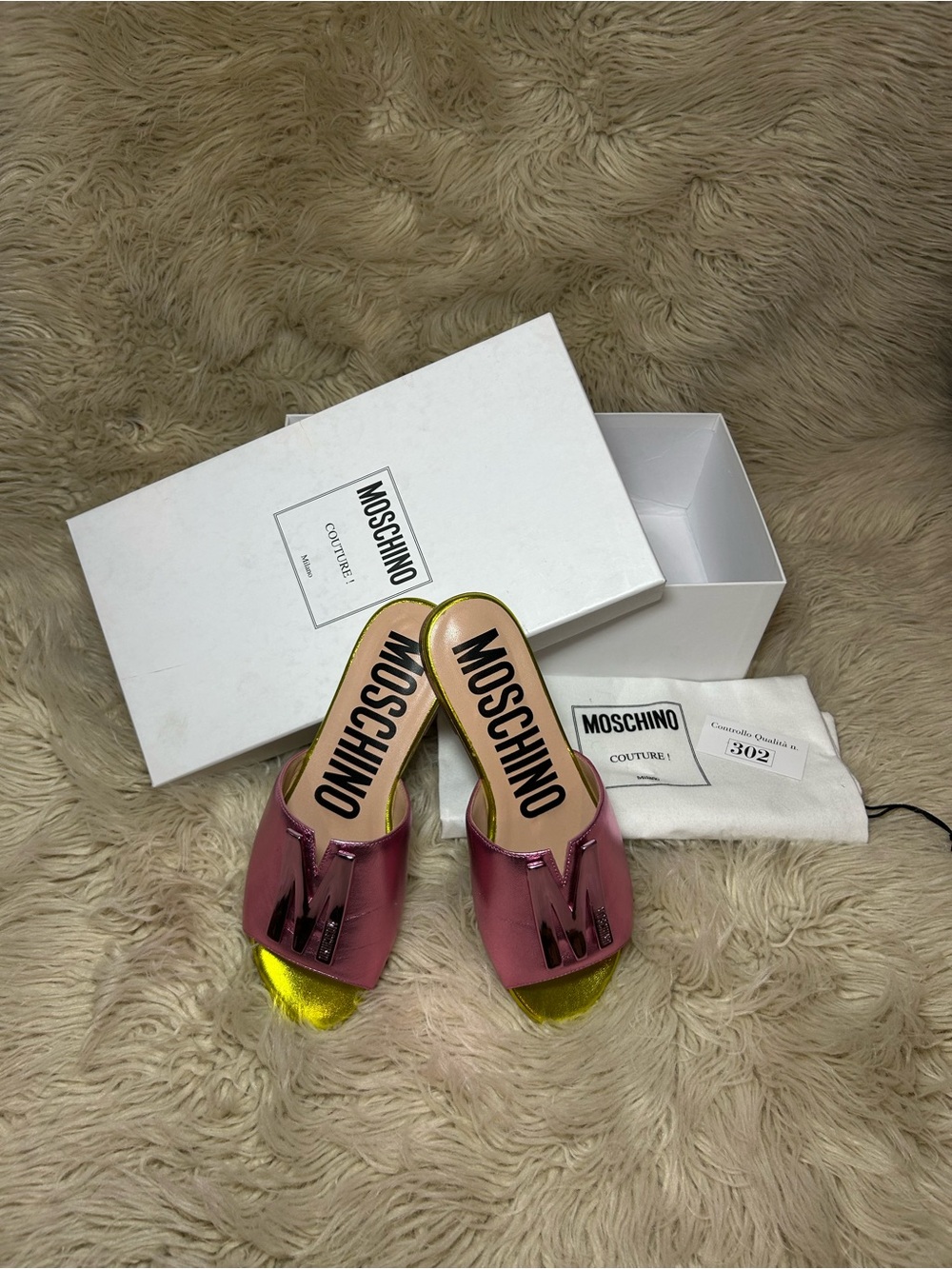 Moschino Pink Slide Mules with Gold Toe